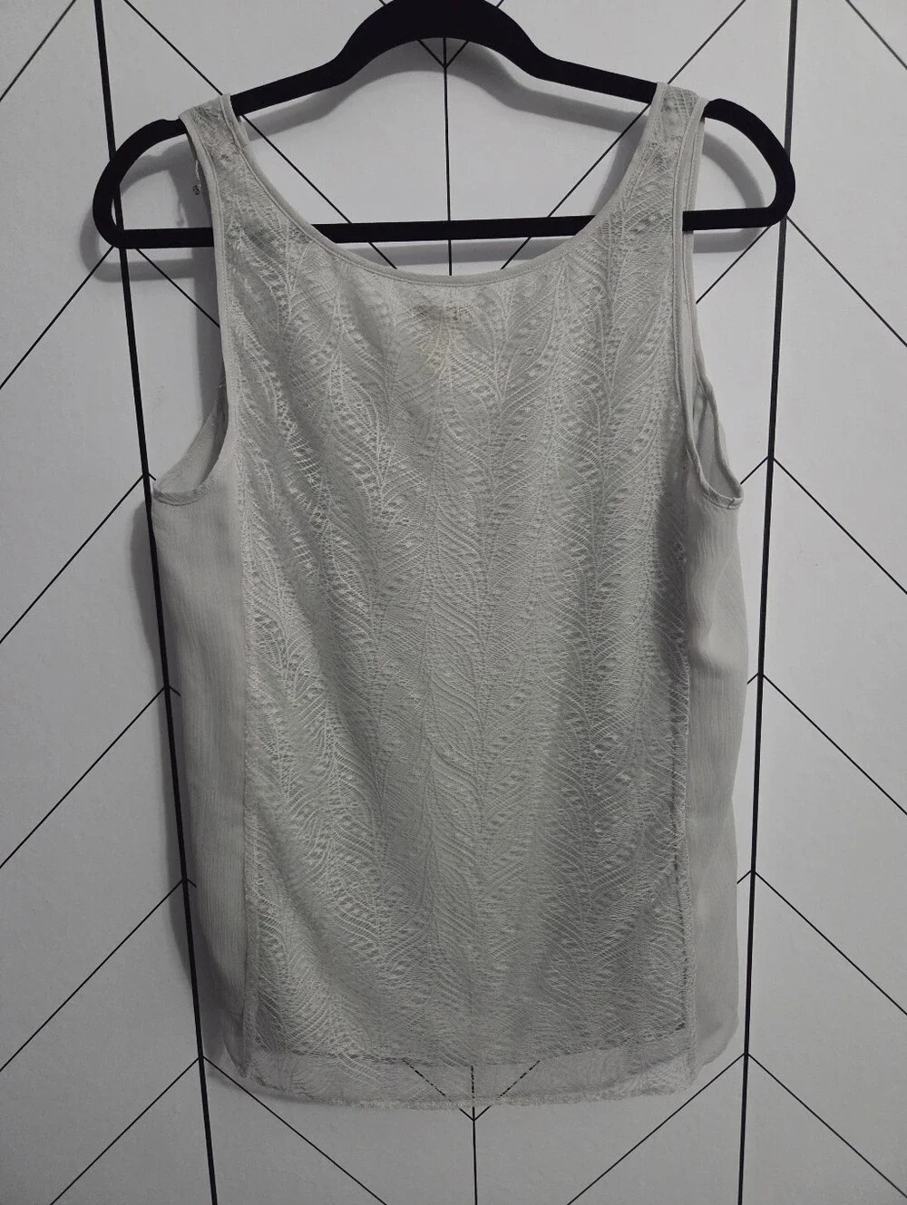 J.Crew Mixed Media Lace & Silk Tank Top Light Grey, Size 10